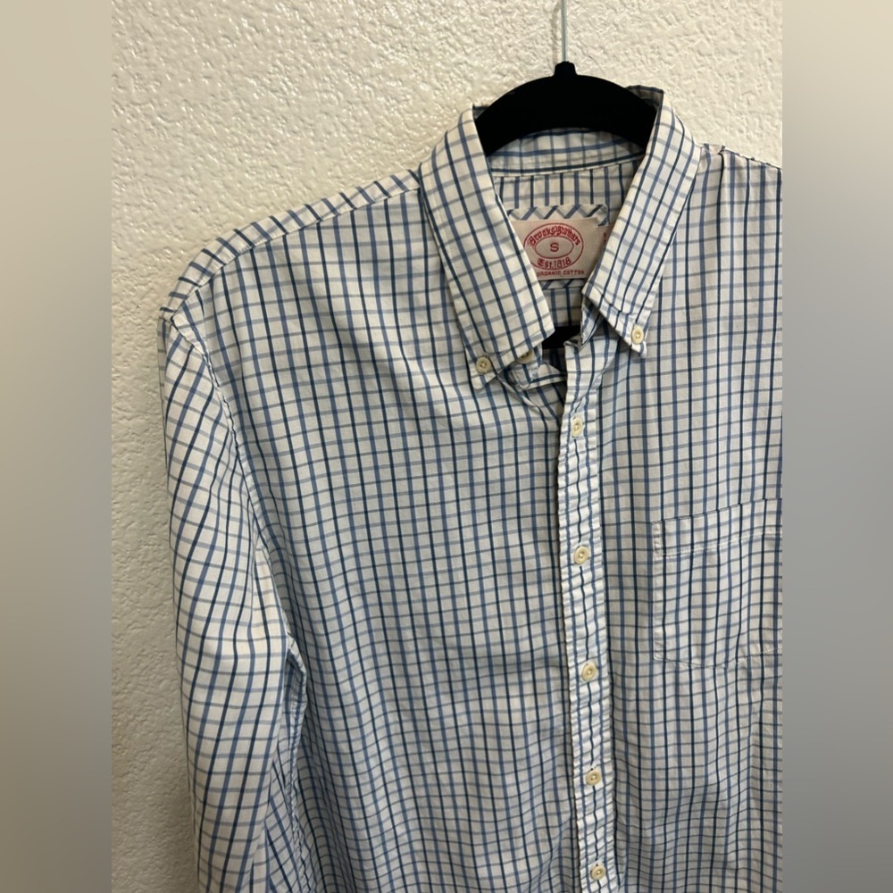 Small Brooks Brother Plaid Blue & White Shirt - Picture 6 of 11